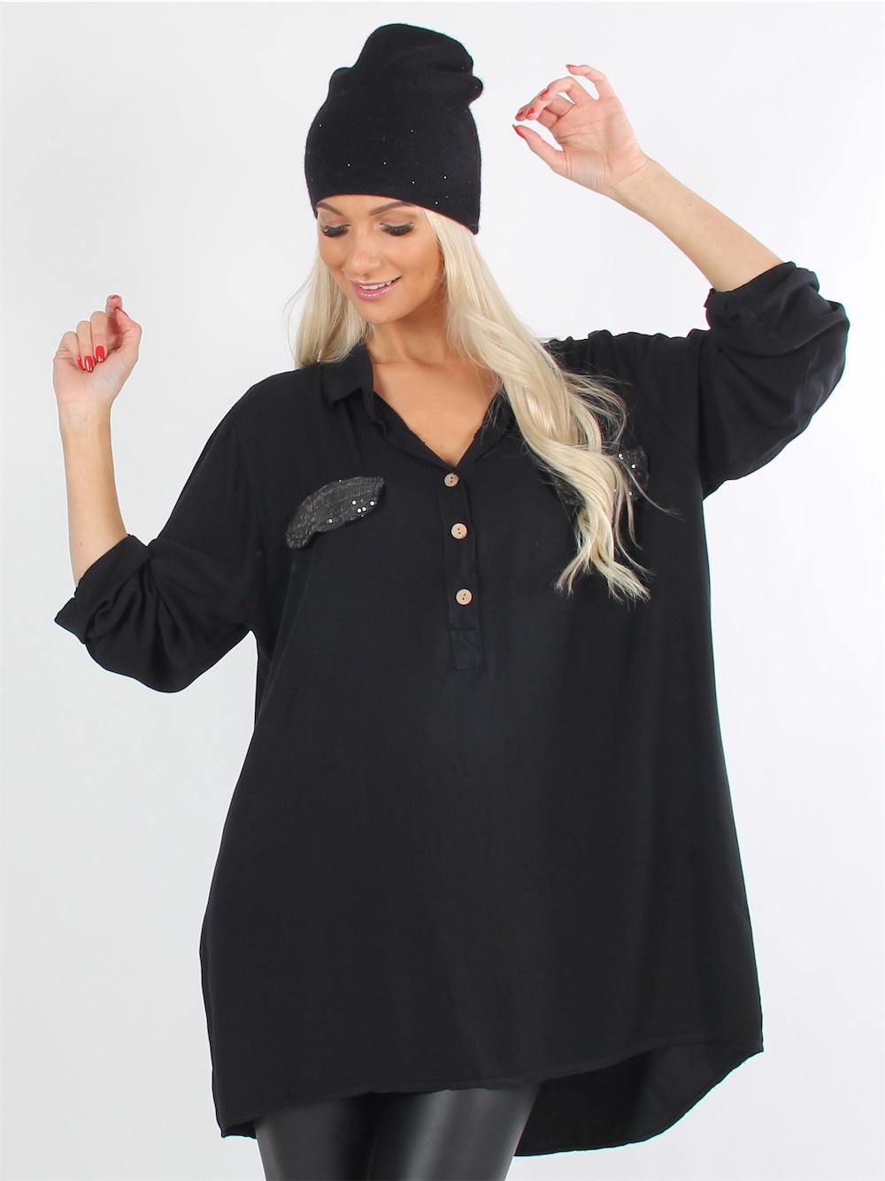 Kayla - Armygrøn skjorte med pailletter på lommerne